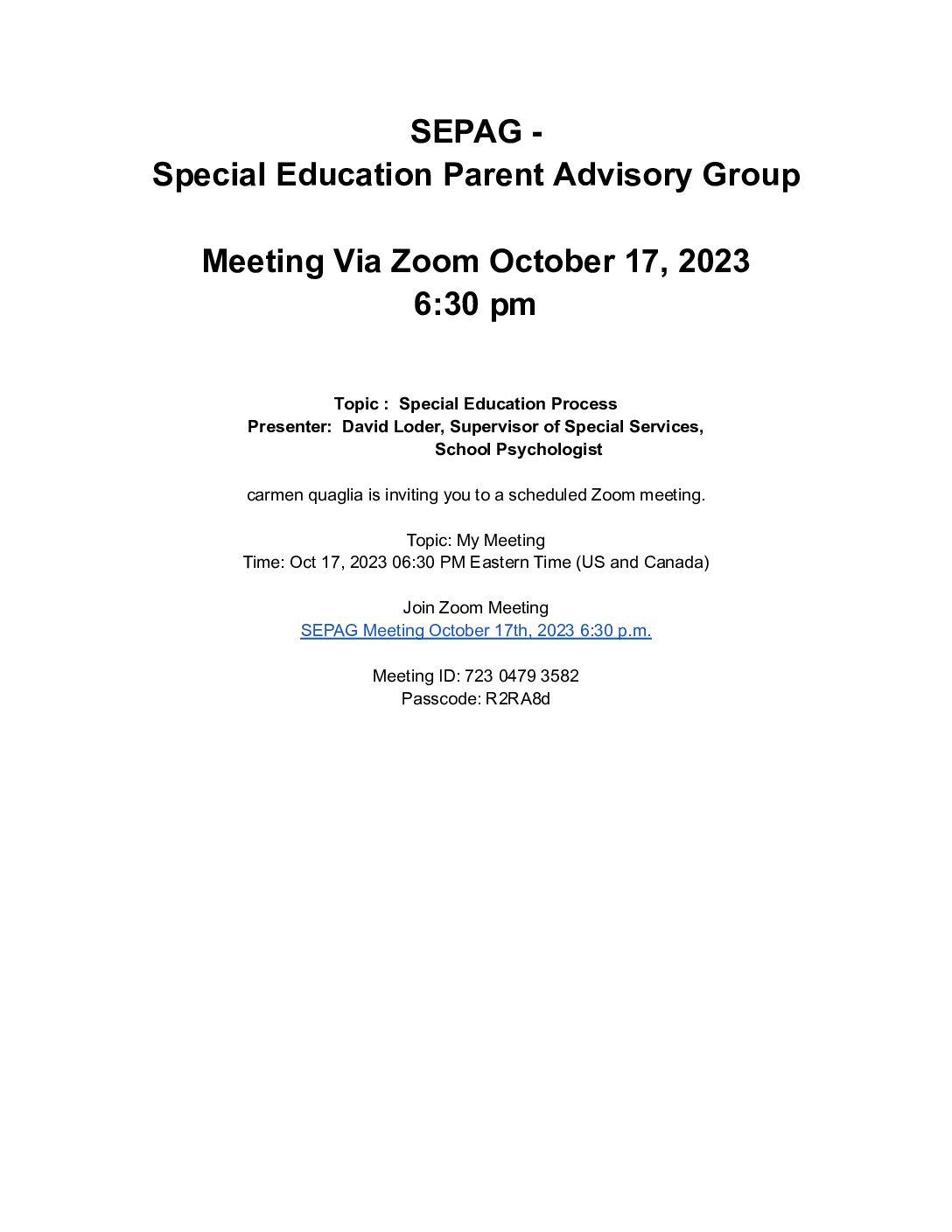 Special Education Parent Advisory Group