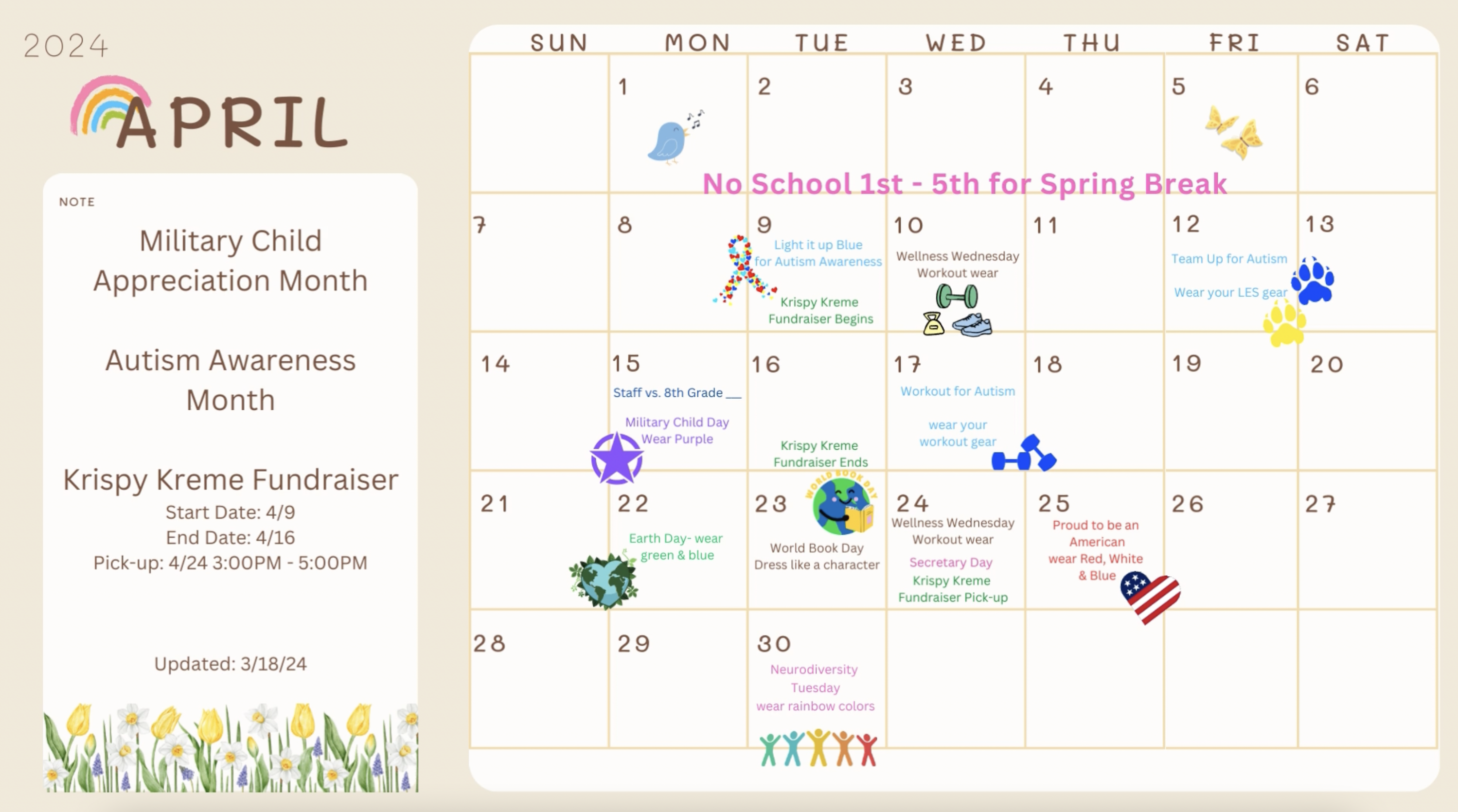 April Spirit Days & Events Calendar